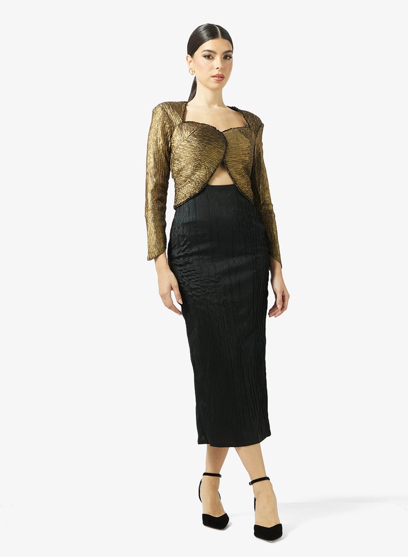 Threadz by Ajooni Metallic Bodice Midi Dress - Image 1